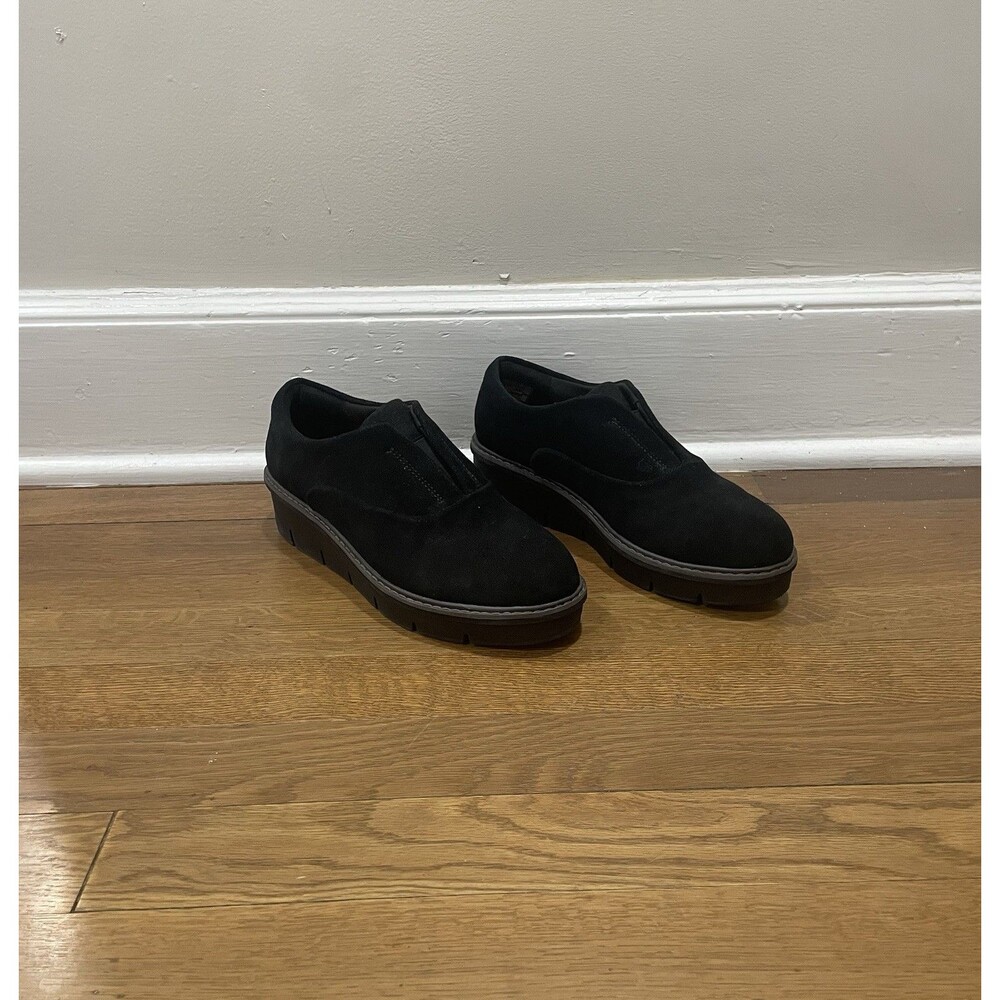 Clarks Womens Airabell Sky Loafer‎ Size 7.5 Black Suede Platform Slip On Shoes